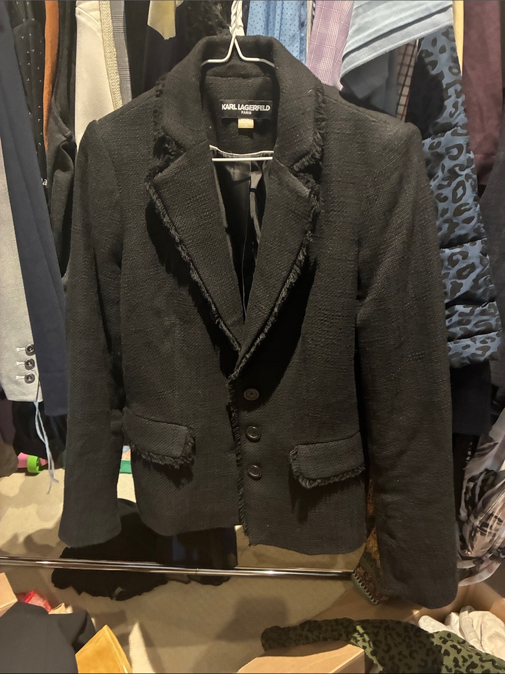 Karl Lagerfeld Black Frayed-Twill Blazer⭐️